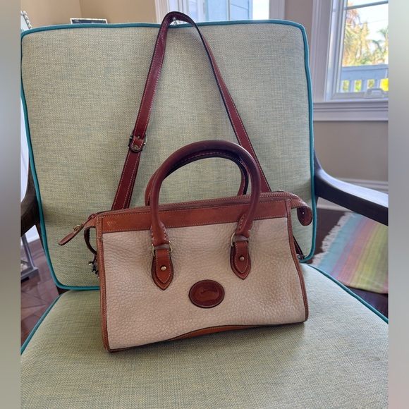 Dooney & Bourne Vintage Zipper Satchel in British Tan and Bone - Picture 11 of 14